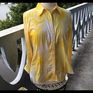 Elegantissimo Firenze Long Sleeve Cotton Blend Button Up Blouse in Lemon Yellow